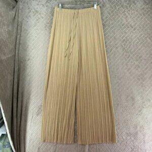 Uniqlo Pants Womens M Neutral Beige Crimped Baggy Wide Leg Boho Lagenlook Beach